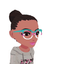 a cartoon girl with glasses and a speech bubble saying ew