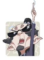 a cartoon drawing of a man wearing sunglasses and holding up his finger