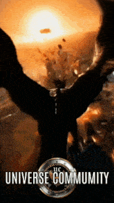 a poster for the universe community shows a man with wings