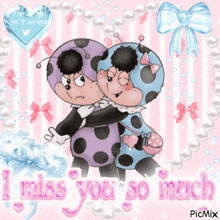 a picture of two ladybugs hugging with the words " i miss you so much " below them