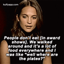 a woman is talking about people 's eating habits .