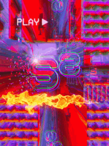 a colorful background with a play button in the upper right corner
