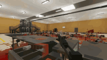 a computer generated image of a room with a lot of blood on the floor