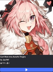 a screenshot of a video of a girl with pink hair .