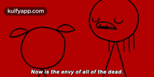 a cartoon of a pig and a man with the words " now is the envy of all of the dead "