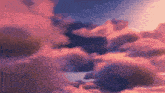 a painting of a cloudy sky with pink and blue clouds