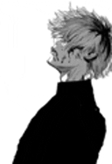 a black and white drawing of a man with a turtleneck sweater .
