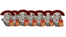 a row of cats wearing helmets and shields with a roman numeral on them