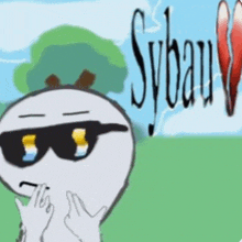 a cartoon character wearing sunglasses with the word sybau written on it