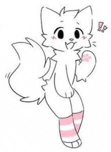 a drawing of a white cat wearing pink socks .