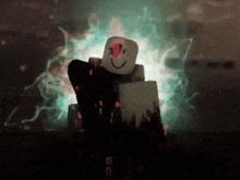 a cartoon character with a red nose is standing in front of a fire .
