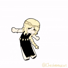 a drawing of a girl in a black dress with the name cheshireredcat on the bottom right