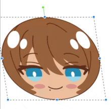 a cartoon character with brown hair and blue eyes is smiling