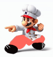 a cartoon character is wearing a chef 's hat and pointing at something