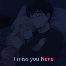a picture of a man and a girl hugging with the words i miss you nene below them