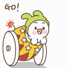 a cartoon drawing of a cannon with the word go written on it