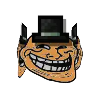 a cartoon drawing of a troll face with a black hat on .