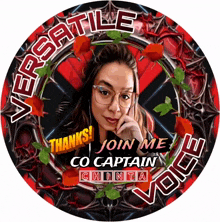 a sign that says versatile thanks join me co captain chinta voice