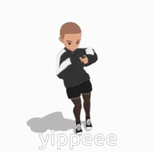 a cartoon character is giving a thumbs up with the words yippeee written below him