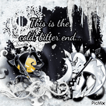 a black and white graphic with the words this is the cold bitter end