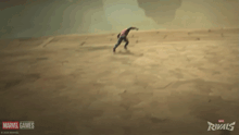 an advertisement for marvel rivals shows a person flying through the air