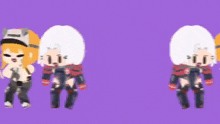 three cartoon characters standing next to each other with one wearing a hat that says missile