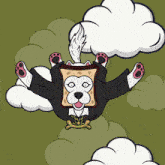 a cartoon drawing of a dog with a slice of bread in its mouth