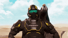a soldier with a bird on his shoulder and a skull on his chest