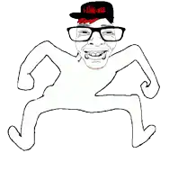 a drawing of a naked man wearing glasses and a hat with the number 102 on it .