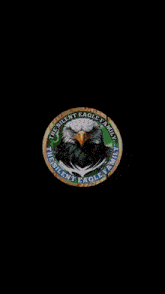 the silent eagle family logo is on a black background