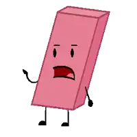 a cartoon drawing of a pink eraser with arms and legs .