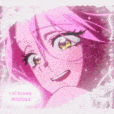 a picture of a girl with pink hair and the words nei loves mizsua