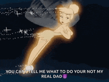 a cartoon of tinkerbell with a caption that says you cant tell me what to do your not my real dad