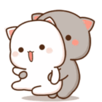 two cartoon cats are hugging each other .