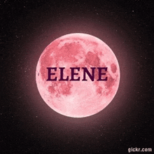a pink full moon with the name elena written on it