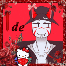 a picture of a man with bunny ears and a hello kitty heart