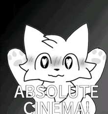 a black and white drawing of a cat with the words " absolute cinema " below it