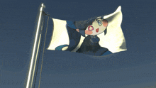 a flag with a picture of a girl on it is flying in the wind