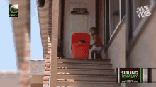 kids throw stairs siblings box