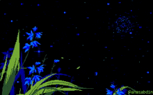 a pixel art of blue flowers and green leaves with the name anasabdin on the bottom right
