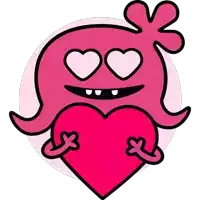 a cartoon character holding a pink heart with hearts in her eyes