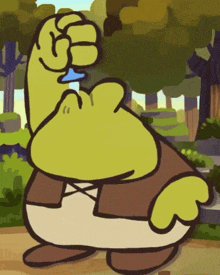 a cartoon of shrek giving a fist pump