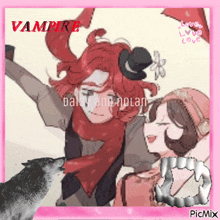 a picture of vampire daisy and nolan with a wolf in the background