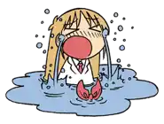 a cartoon of a girl in a lab coat crying in a puddle of water