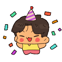 a cartoon of a boy wearing a party hat with confetti around him