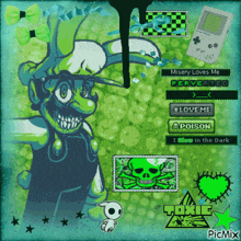 a picture of mario with the words misery loves me perverted written on it