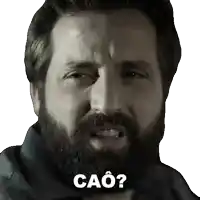 a man with a beard is making a funny face with the words cao written on his face