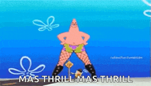 patrick star from spongebob squarepants is wearing a pair of fishnet stockings and dancing .