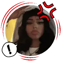 a pixelated image of a girl with an exclamation point in the corner