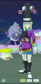 a girl wearing a top hat and shorts with the number 026